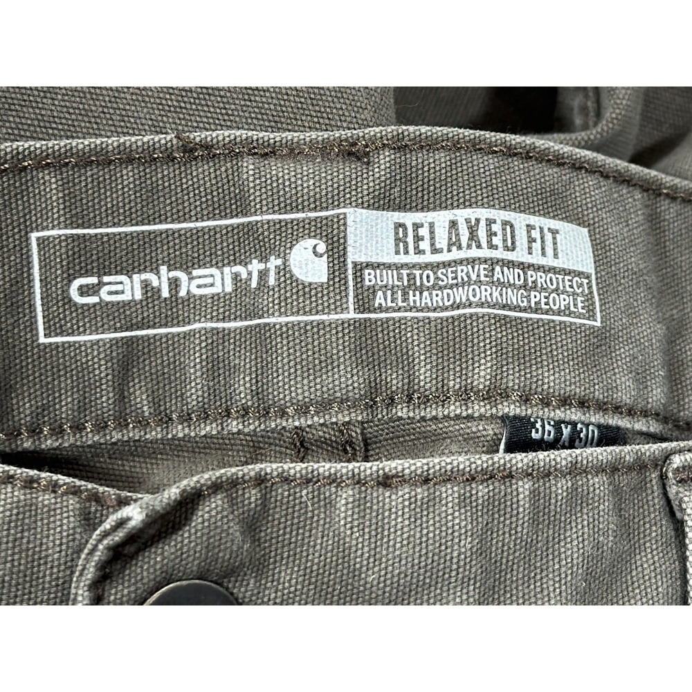Carhartt Dungaree Work Pants Mens 36x30 Moss Green Canvas Relaxed Fit - Picture 2 of 16